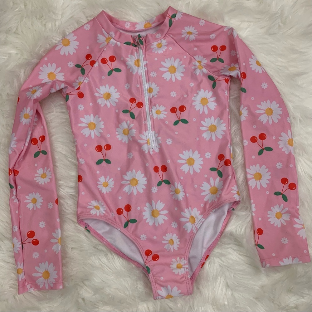 YMI Pink Floral Daisy Long Sleeve Swim Suit